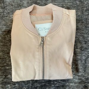 Pink leather bomber jacket